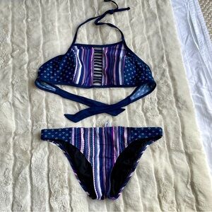 Design Lab Lord & Taylor Navy Purple Striped Two-Piece Bikini